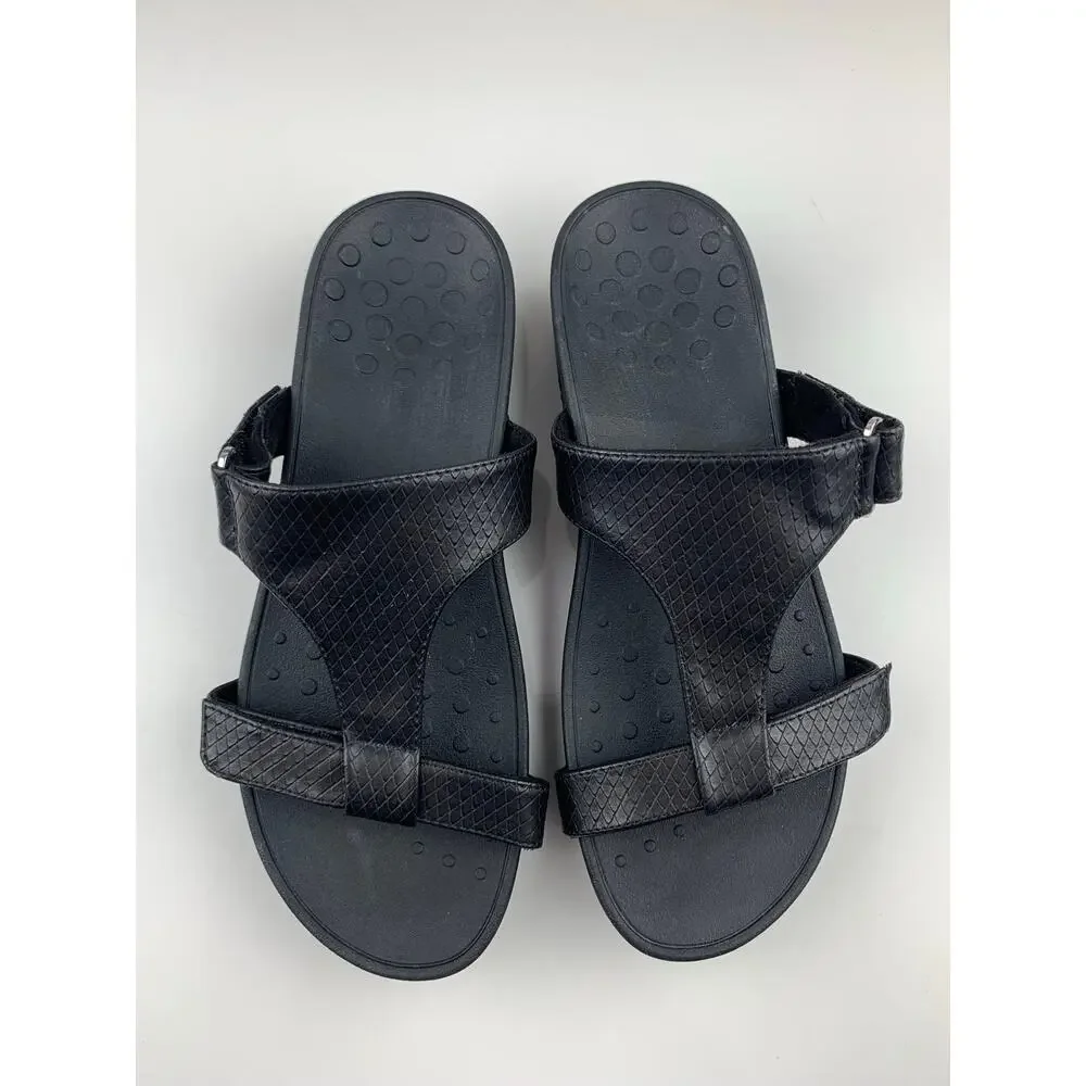 Vionic Ellie Sandals Platform Black Faux Leather Adjustable Slip On Women's 9